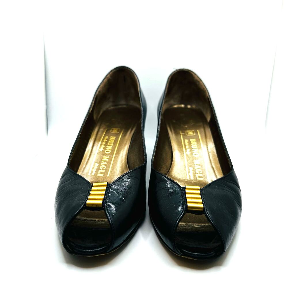 Vintage Bruno Magli Black and Gold Heeled Slides - Picture 3 of 9